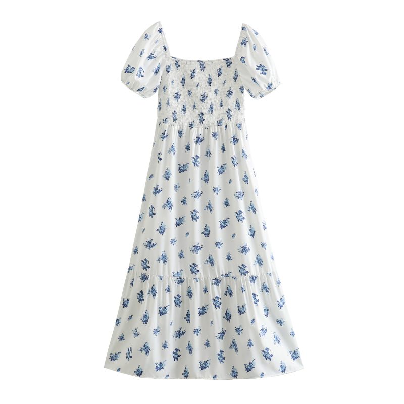Women’s Spring Square Neck Puff Sleeve Printed Sundress - Image 3