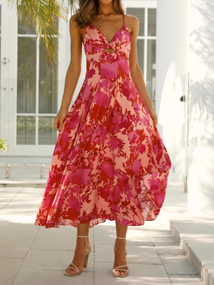 Printed Hollow Out Backless Cami Summer Sundress