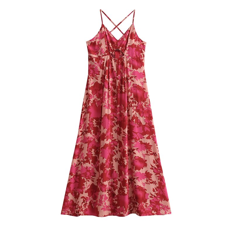 Printed Hollow Out Backless Cami Summer Sundress - Image 3