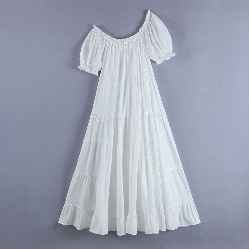 Women's Ethereal Solid Color Diagonal Collar Maxi Dress - Image 4