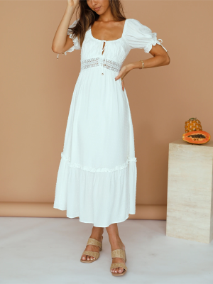 Summer Square Collar High Waist Mid Length Dress