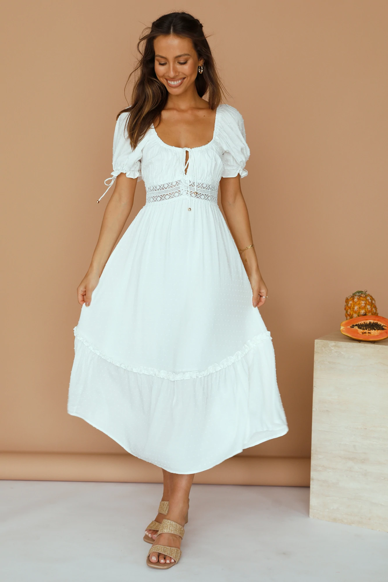 Summer Square Collar High Waist Mid Length Dress - Image 2
