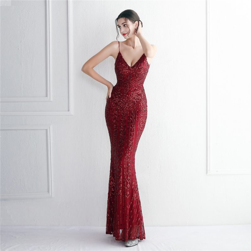 Floral Sequin Sling Fishtail Slim Cocktail Evening Dress - Image 3