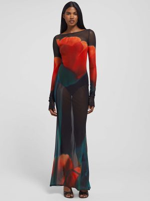 Winter Printed See Through Slim Fit Dress