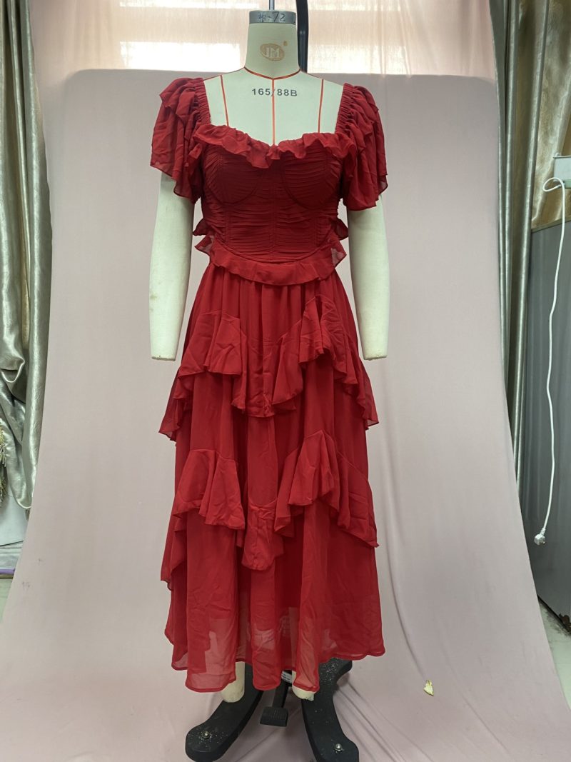Women’s Holiday Lace Backless Tiered Ruffled Dress - Image 3