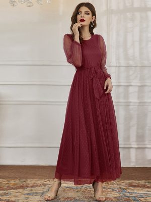 Casual Autumn Mesh Stitching Round Neck Dress