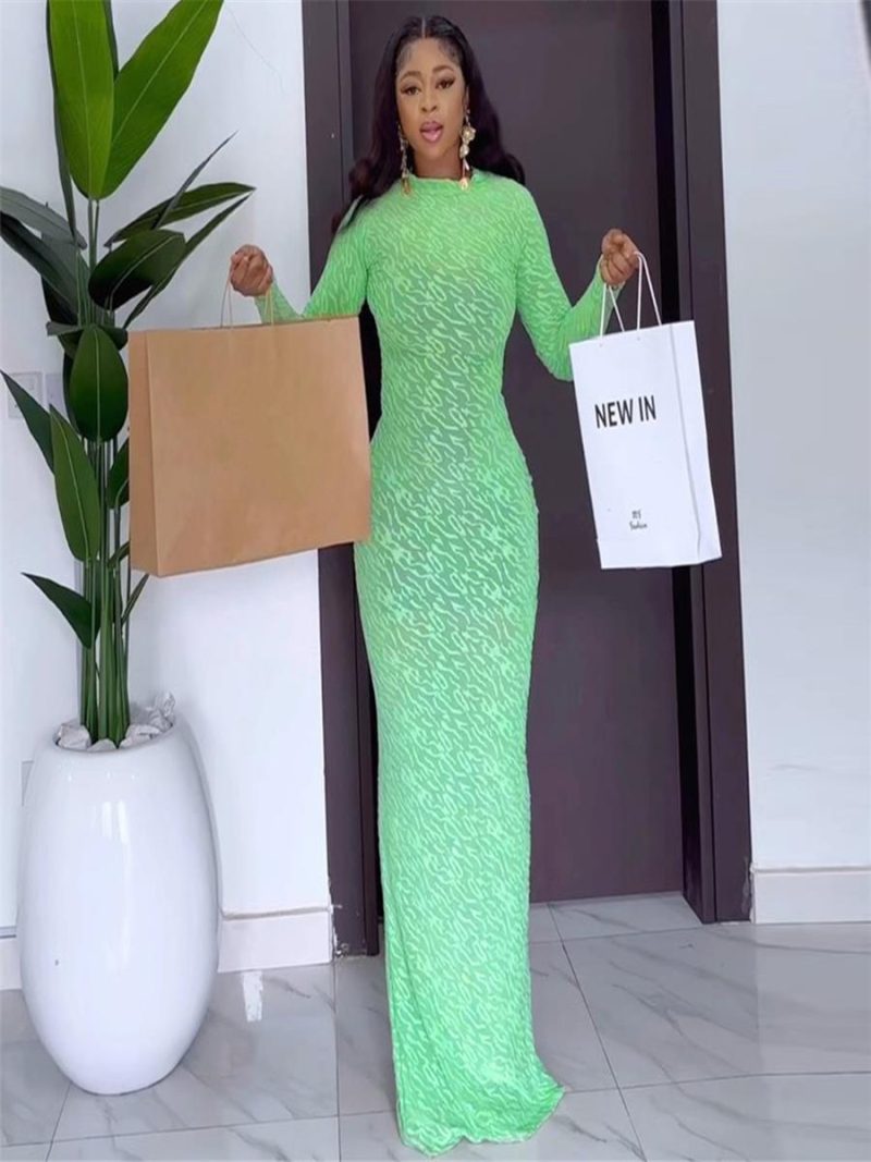 Autumn Winter Round Neck Long Sleeve Slim Dress - Image 4