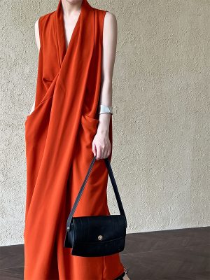 Elegant V-Neck Sleeveless Asymmetric Long Waist Dress