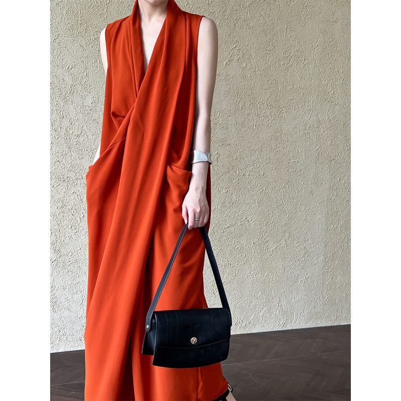 Elegant V-Neck Sleeveless Asymmetric Long Waist Dress