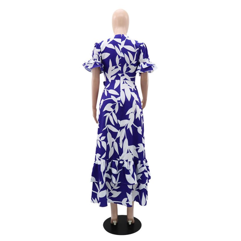 Graceful V Neck Lace Up Ruffled Stitch Dress - Image 3