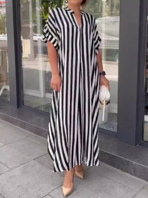 Large Swing Striped Print Maxi Dress for Women