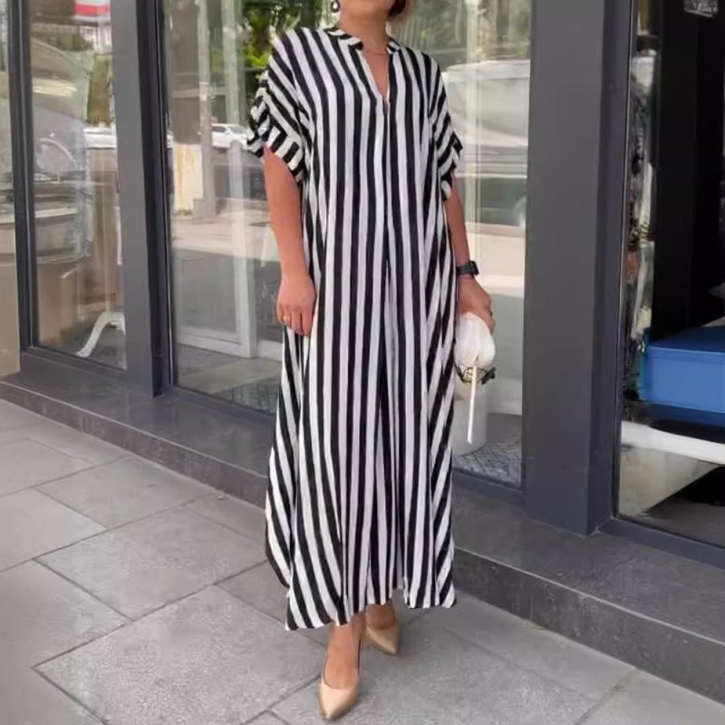 Large Swing Striped Print Maxi Dress for Women