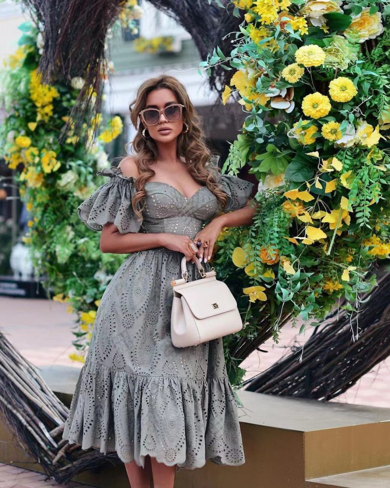 Fall Off Shoulder Polka Dot Maxi Dress - Image 4