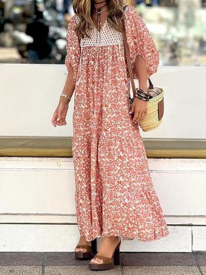 Women’s Printed Puff Sleeve Holiday Casual Dress