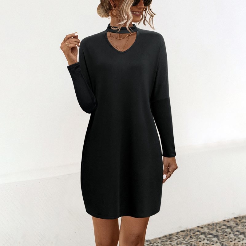 V-Neck Scarf Long Sleeve Loose Knit Dress
