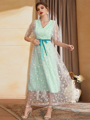 V Neck High Waist A Line Fairy Dress