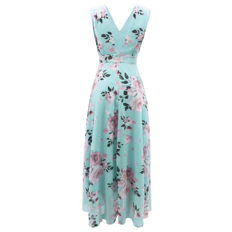 Elegant Chiffon Sleeveless Floral Print Summer Dress - Image 4