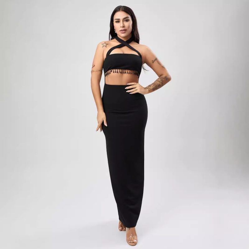 Black Textured Women’s A-Line Party Dress