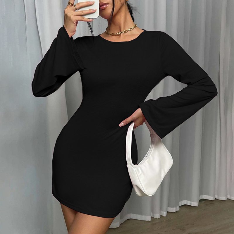 Women’s Backless Round Neck Bell Sleeve Dress - Image 2