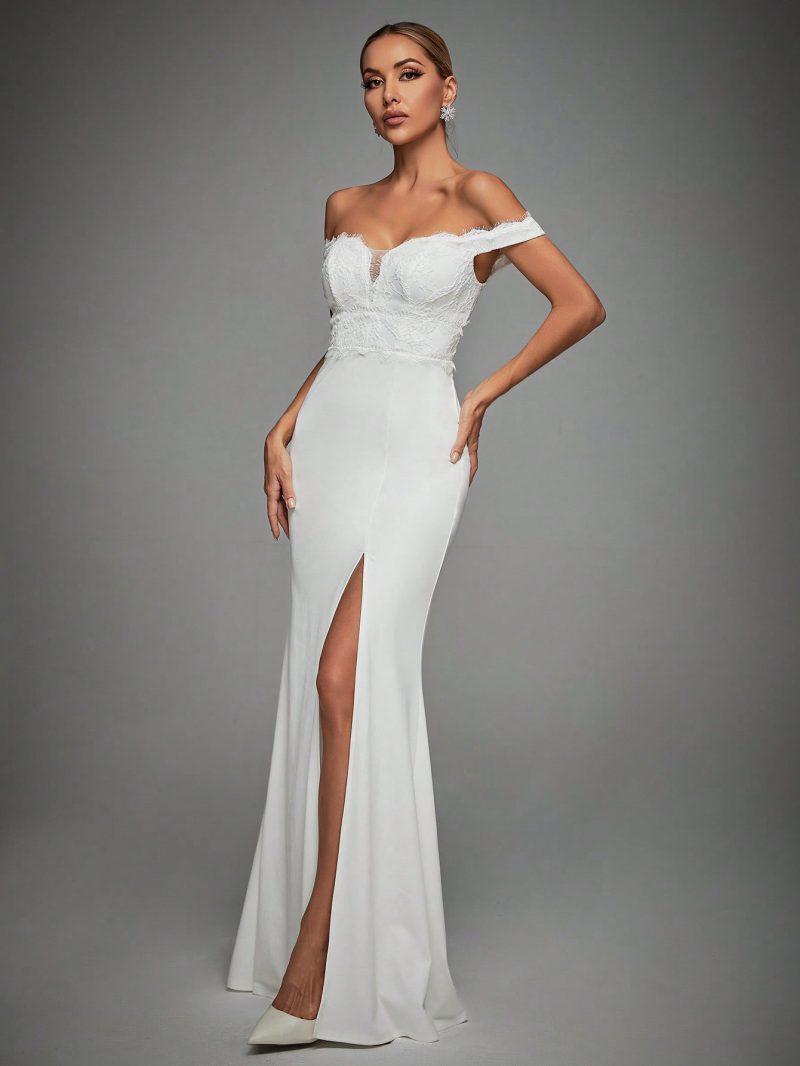 Elegant Spring Off Shoulder High Slit Party Dress - Image 2