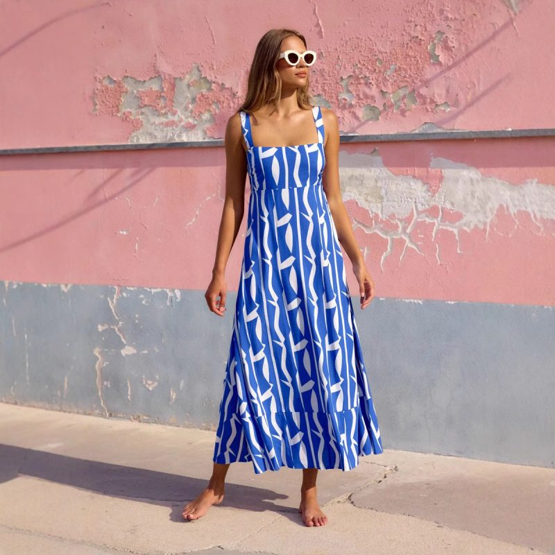 Summer French Floral Spaghetti Strap Maxi Dress - Image 3