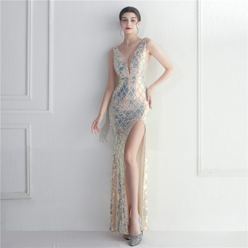 Women’s Colorful Sequined Long Nightclub Evening Dress - Image 3
