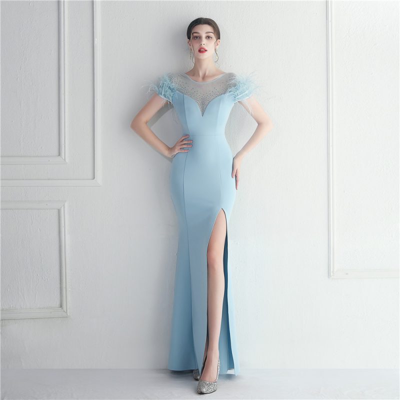 Feather Mesh Rhinestone Star Red Carpet Dress - Image 3