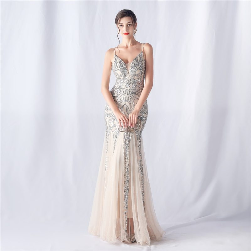 Women’s Floral Sequin Mesh High-End Evening Dress - Image 2