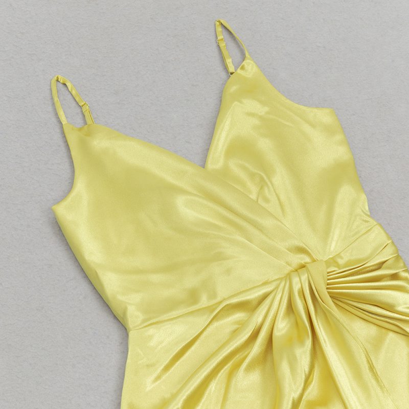 Satin V Neck Strappy Backless Collar Dress - Image 3