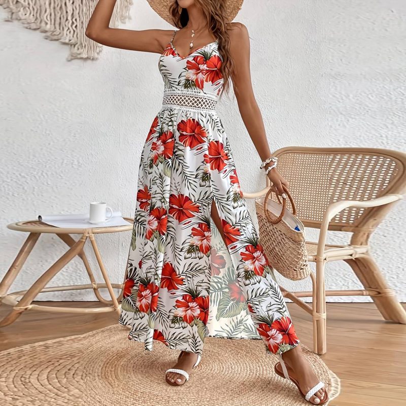 Bohemian Chiffon Lace Print Suspender Summer Dress - Image 2
