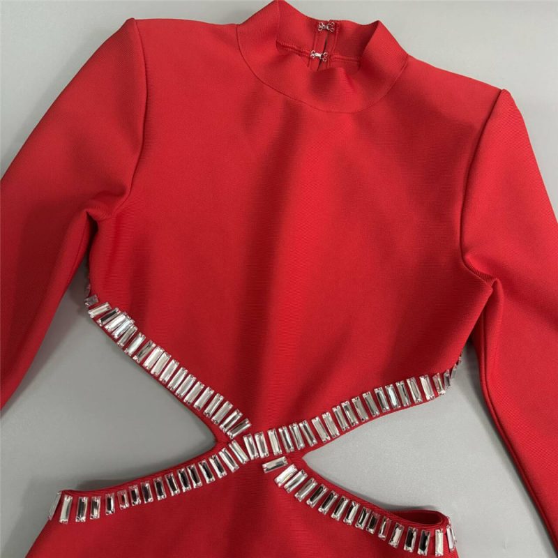 Autumn Hollow Out Rhinestone Slim Fit Dress - Image 4