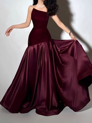 Women’s Elegant Tube Top Asymmetric Maxi Dress