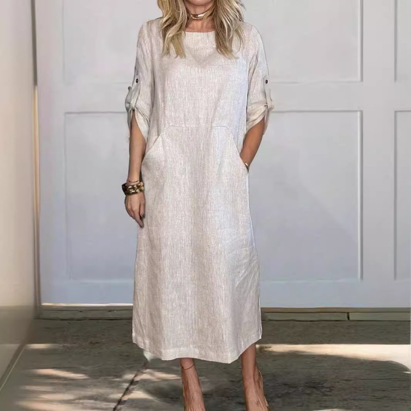 Summer Cotton Solid Color Loose Casual Women’s Dress - Image 2