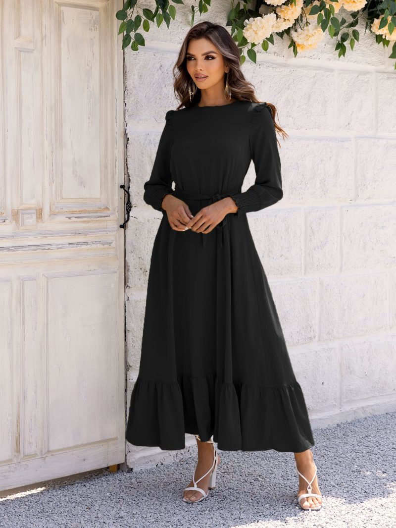 Elegant Women’s Ruffled Waist Tie Casual Dress - Image 4