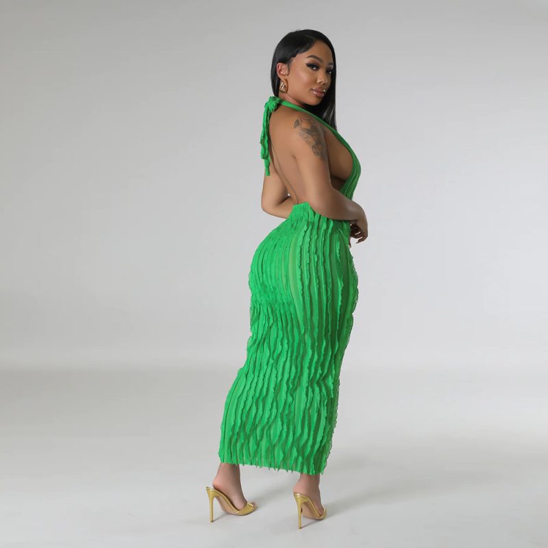 Halter Backless V-Neck Maxi Dress Women - Image 3