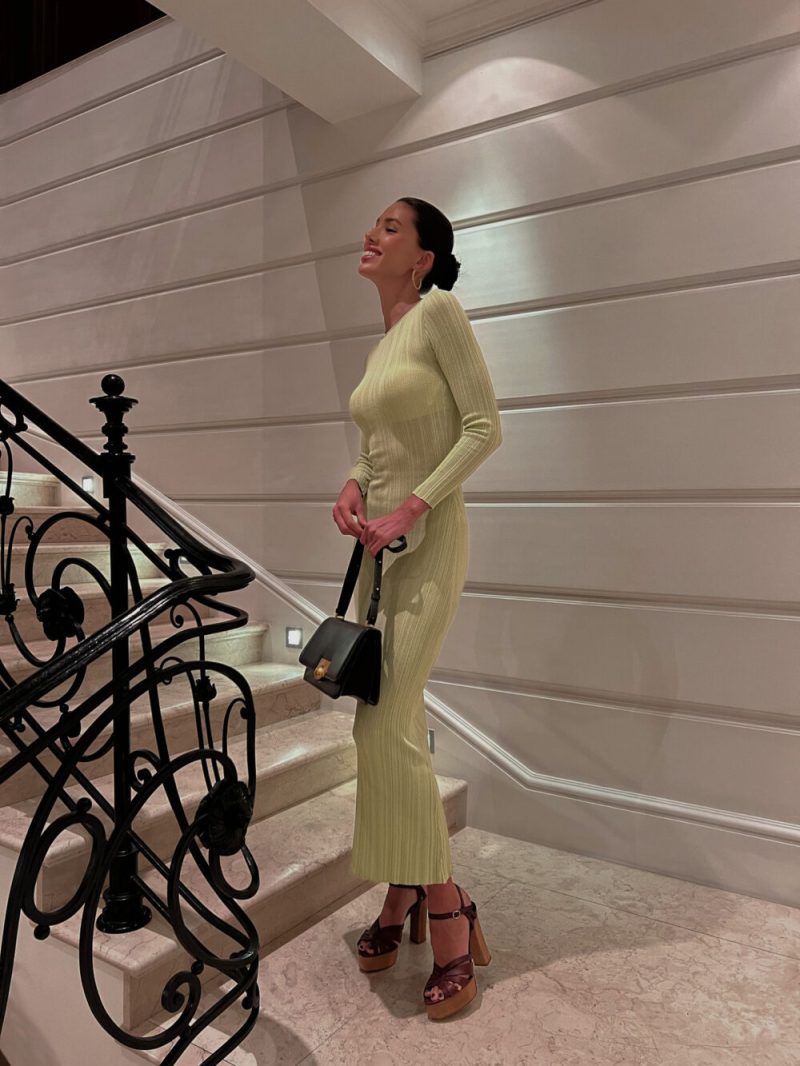 Casual Knitted Long Sleeve Striped Slim Maxi Dress - Image 3