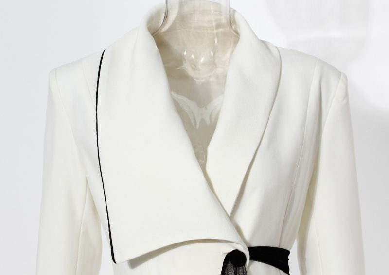 Asymmetric Ruffled Contrast Color Long Spring Blazer - Image 2