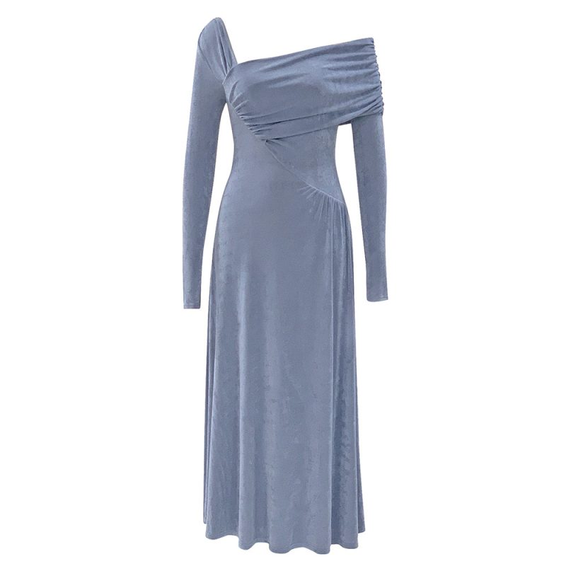 Elegant Off Shoulder Pleated Long Sleeve Dress - Image 3
