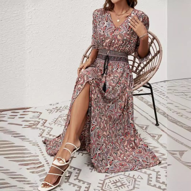 Bohemian Rayon Beach Dress with Three Quarter Sleeves