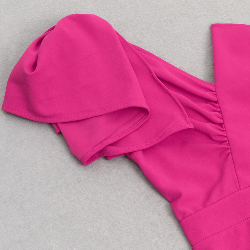 Solid Color Sling Pleated High Slit Dress - Image 3