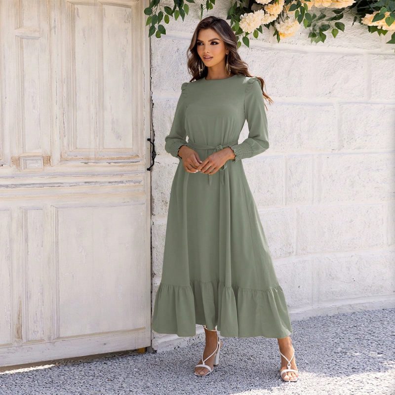 Elegant Women’s Ruffled Waist Tie Casual Dress - Image 2