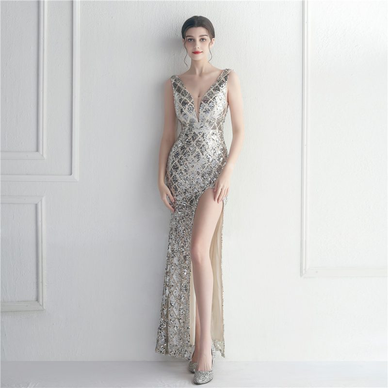 Women’s Colorful Sequined Long Nightclub Evening Dress - Image 4
