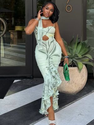 Sleeveless Printed Slim Fit Elegant Maxi Dress Women