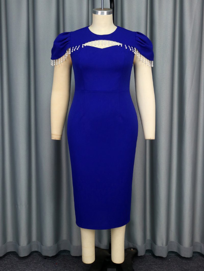 Crew Neck Beaded Hollow Out Sheath Party Dress - Image 2