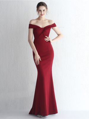 Satin Off-Shoulder Fishtail Evening Gala Wedding Dress