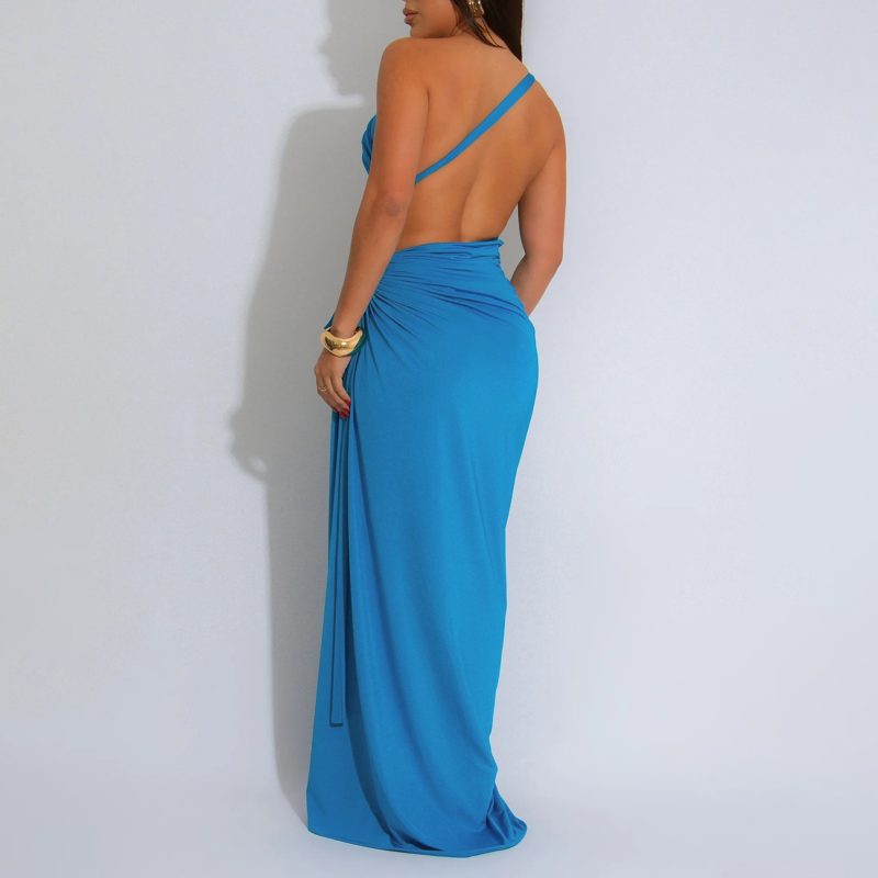 Solid Color Diagonal Collar Tube Top Dress - Image 4
