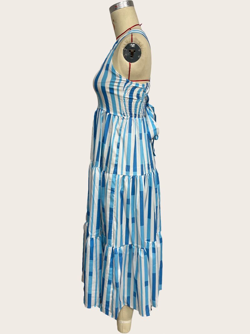Striped Off-Shoulder Lace-Up Dress for Spring Summer - Image 4