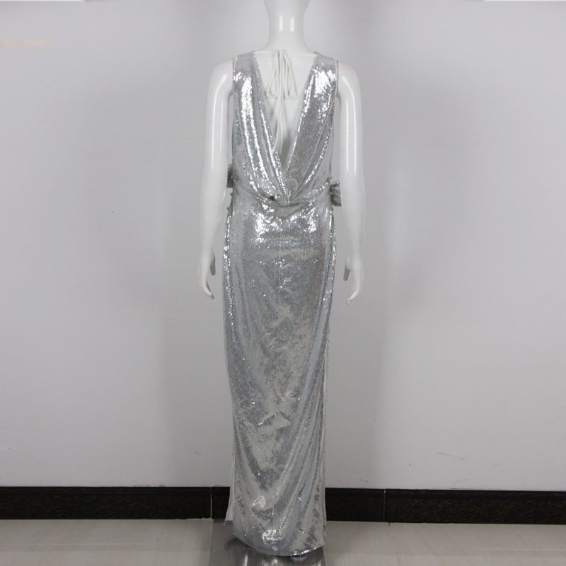 Autumn Summer Sequin Lace Floral Maxi Dress - Image 4