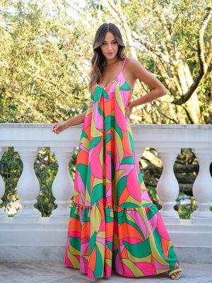 Chic Bohemian Strap Maxi Dress with Floral Print