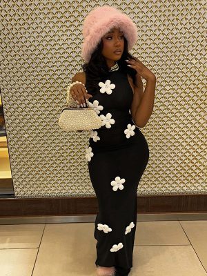 Fashionable Spring Elegant Slim Floral Turtleneck Dress